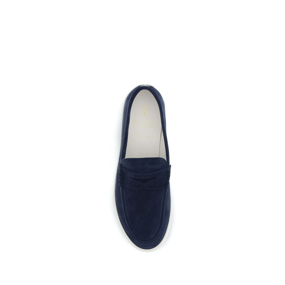 Brunello Cucinelli Blue Calf Leather Bos Taurus Slip-On Loafers