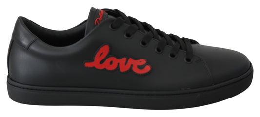 Dolce & Gabbana Black Leather Love Heart Sneakers Womens Shoes