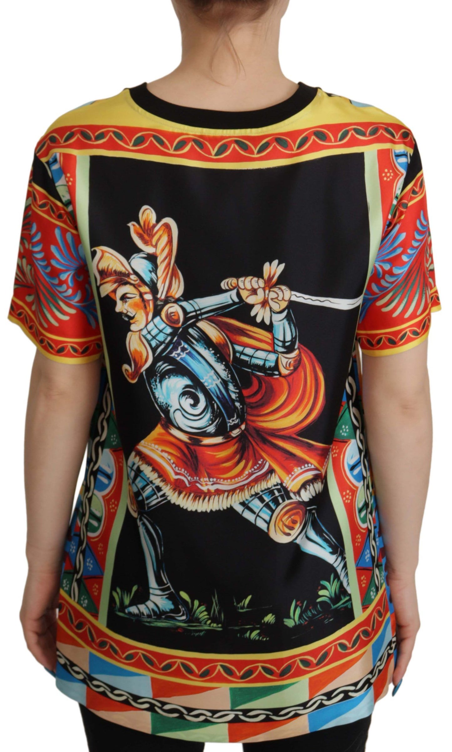 Dolce & Gabbana Multicolor Soldier Carretto Silk Top T-shirt