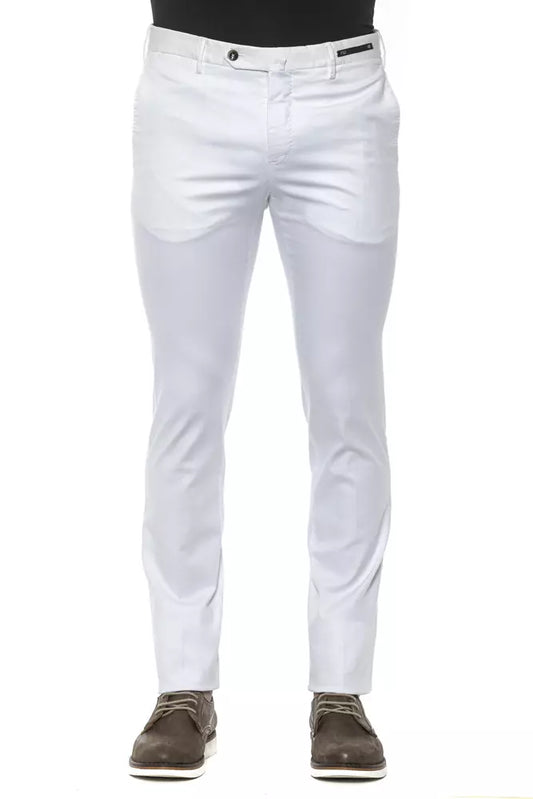 PT Torino White Cotton Men Slim Trouser