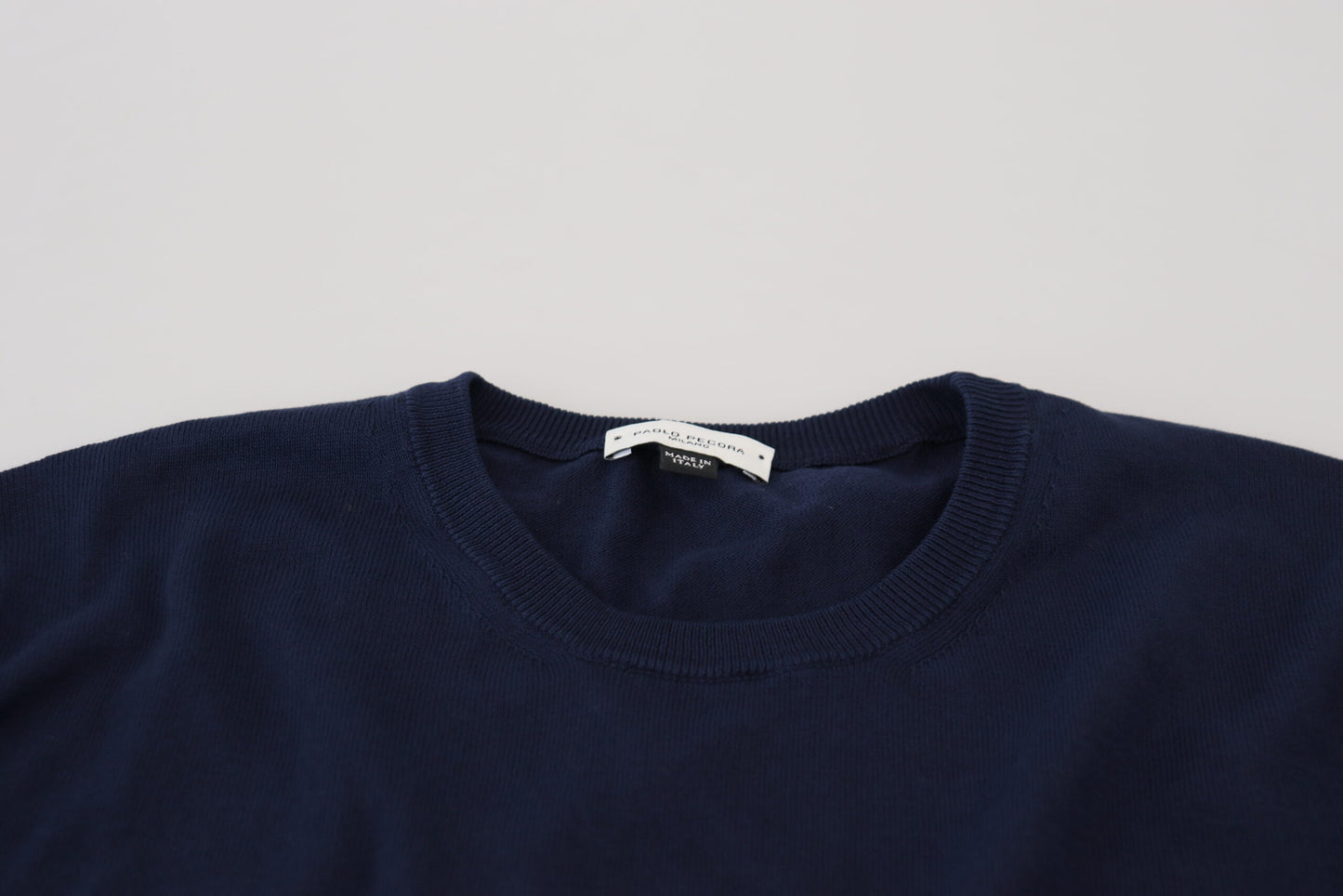 Paolo Pecora Milano Blue Cotton Crewneck Pullover Sweater