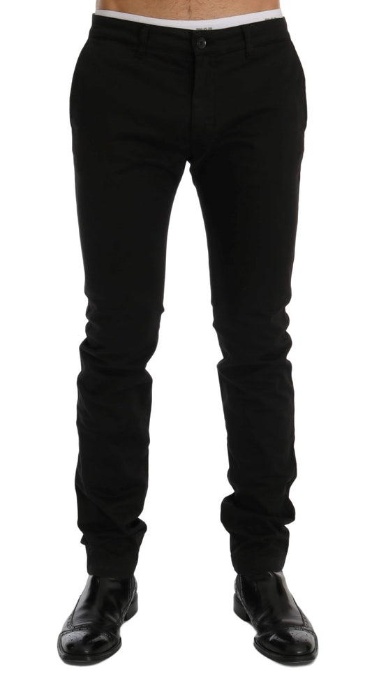 GF Ferre Black Cotton Stretch Chinos Pants