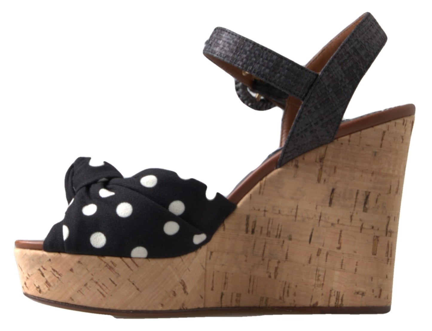 Dolce & Gabbana Black Wedges Polka Dotted Ankle Strap Shoes Sandals