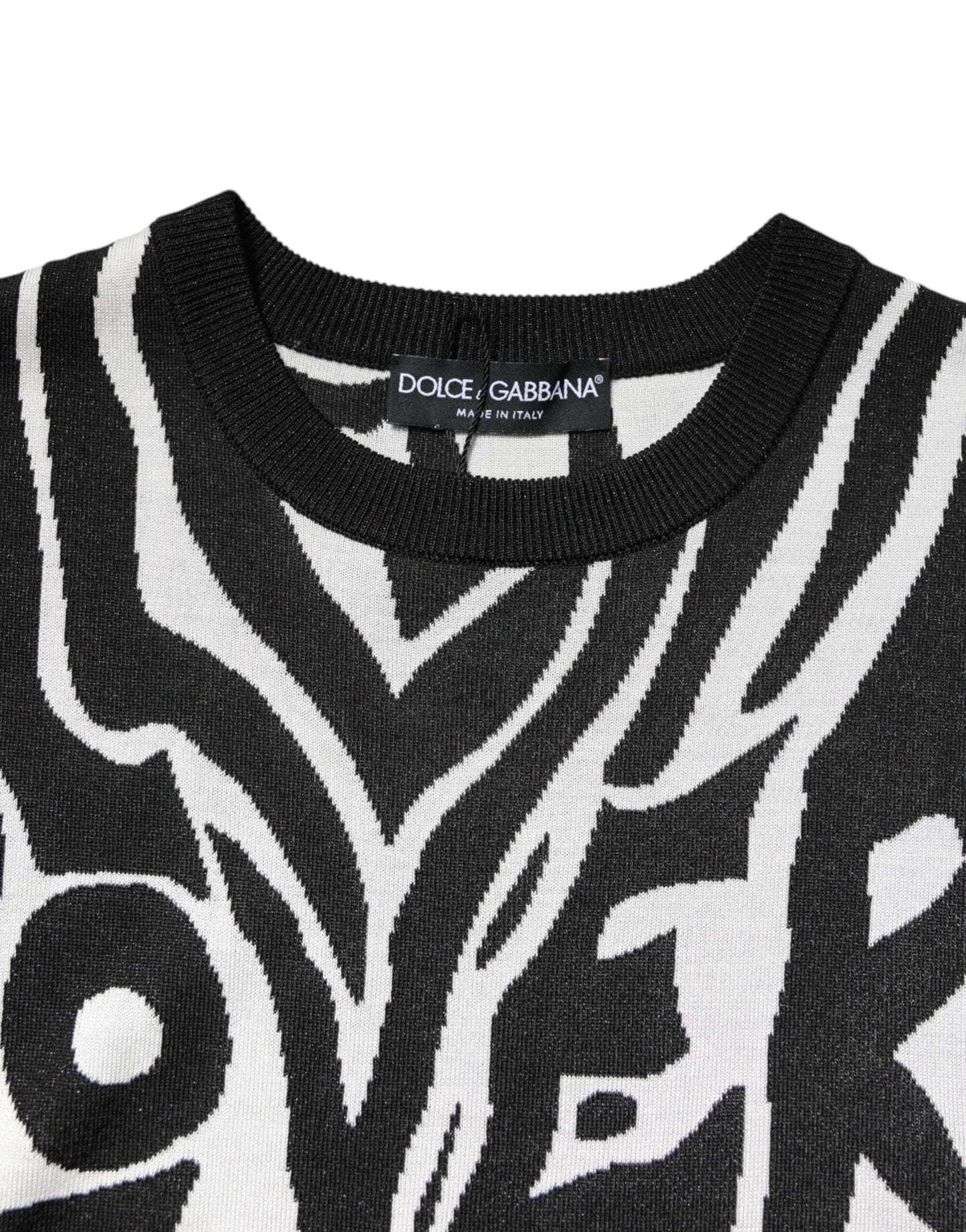 Dolce & Gabbana Black White Print Women Pullover Sweater