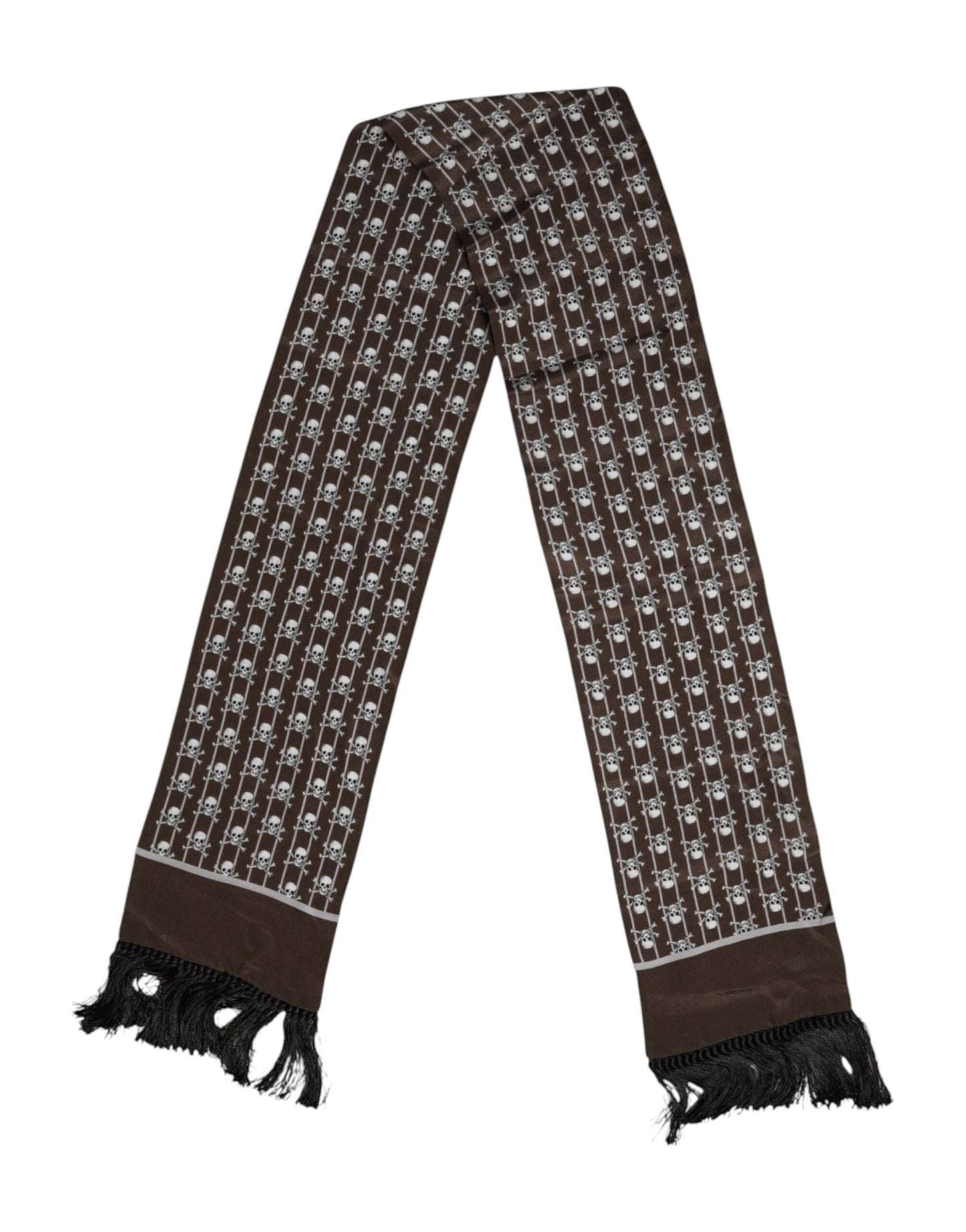 Dolce & Gabbana Brown Skulls Print Fringes Men Foulard Scarf