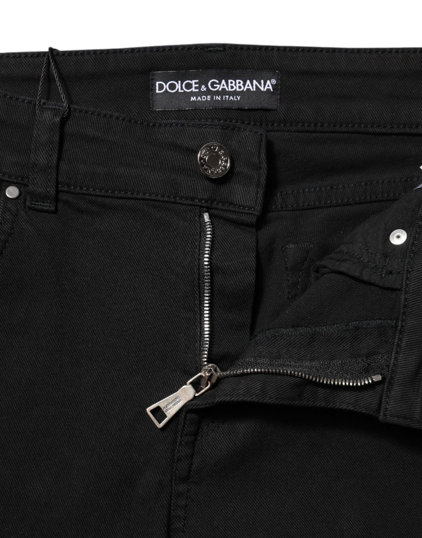 Dolce & Gabbana Black Cotton Logo Skinny Mid Waist Denim Jeans