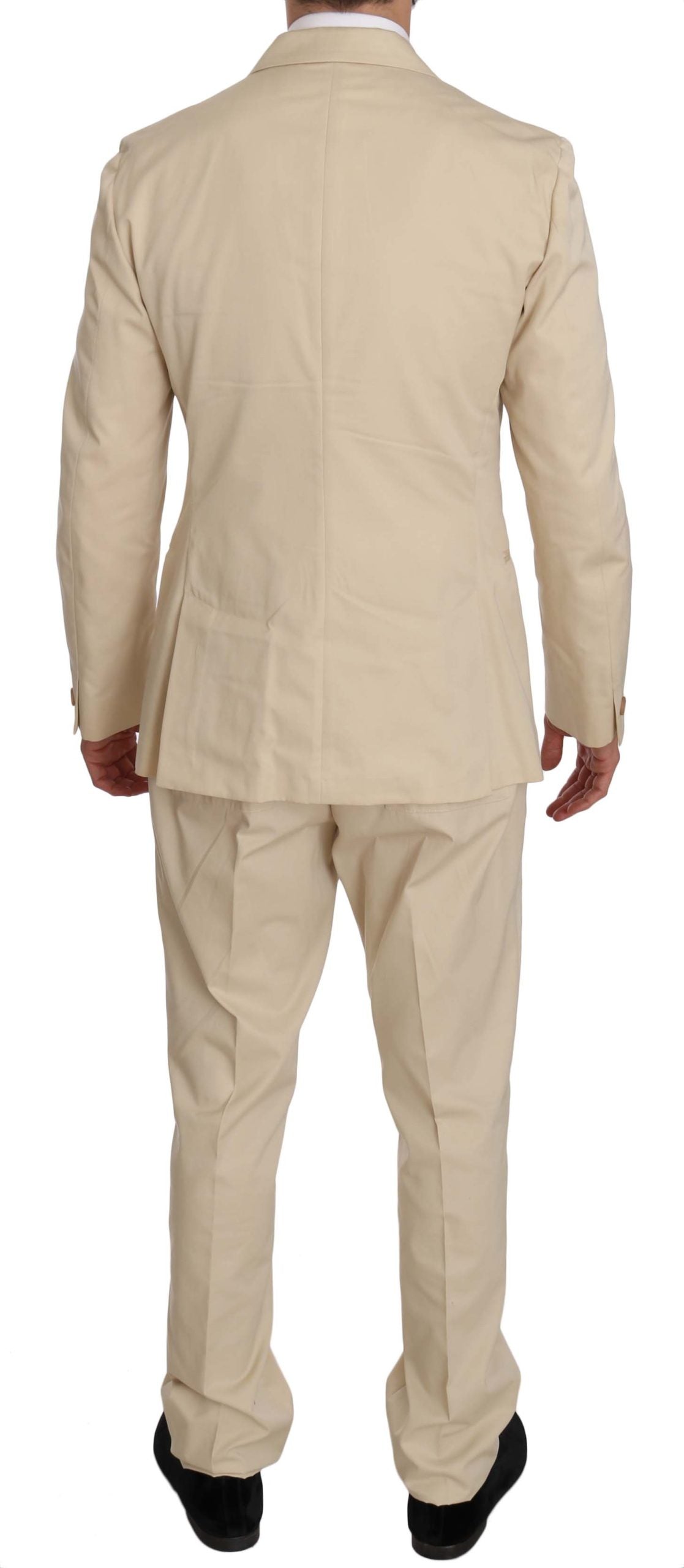 Romeo Gigli Two Piece 3 Button Beige Cotton Solid Suit
