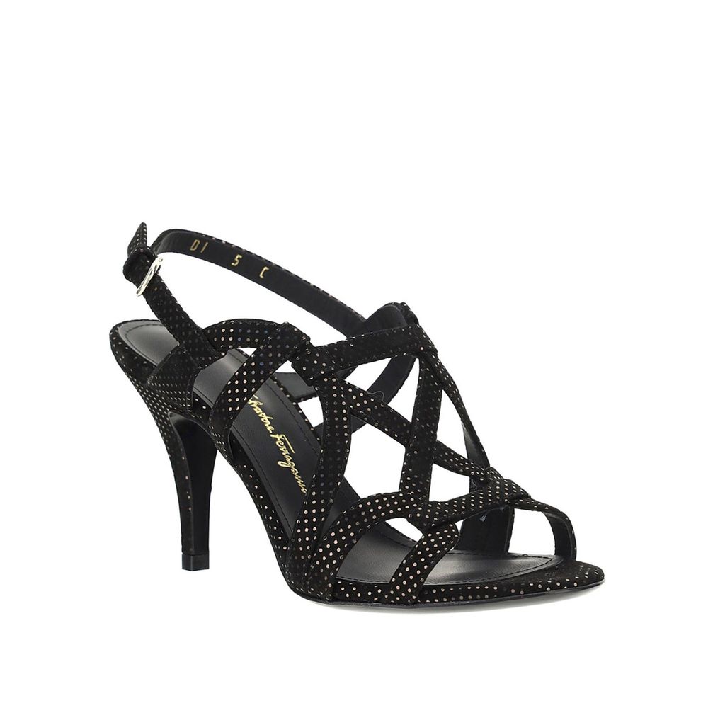 Salvatore Ferragamo Black Leather Stiletto Heel Sandals