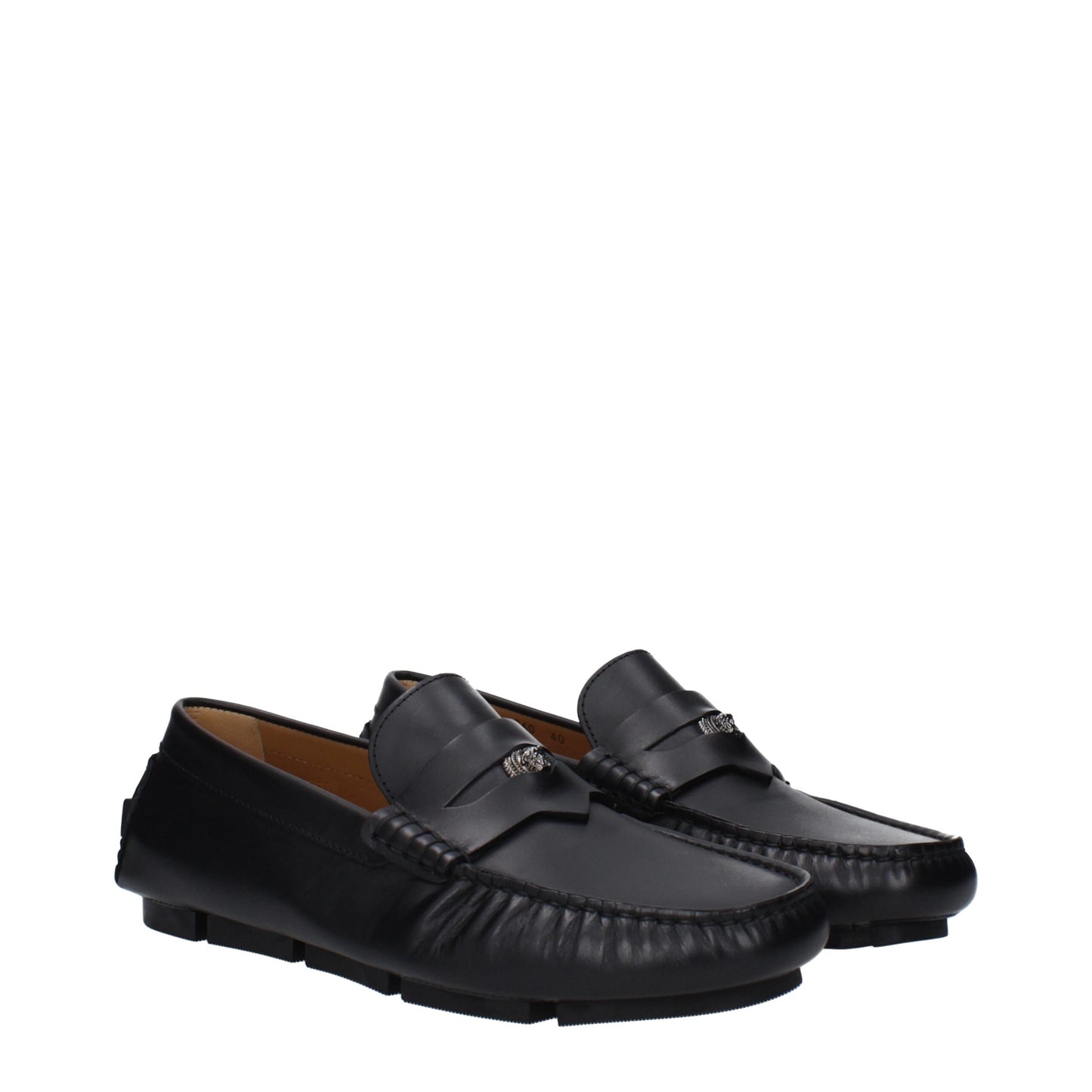 Versace Black Leather Slip-On Loafers