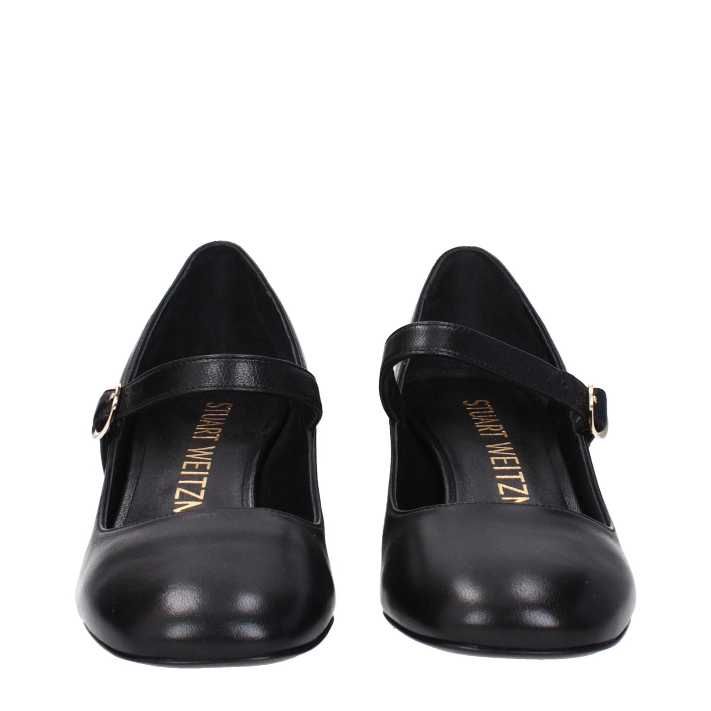 Stuart Weitzman Black Leather Mid Heel Pumps