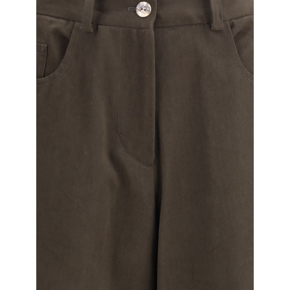 Ella Brown Cotton Casual Pants