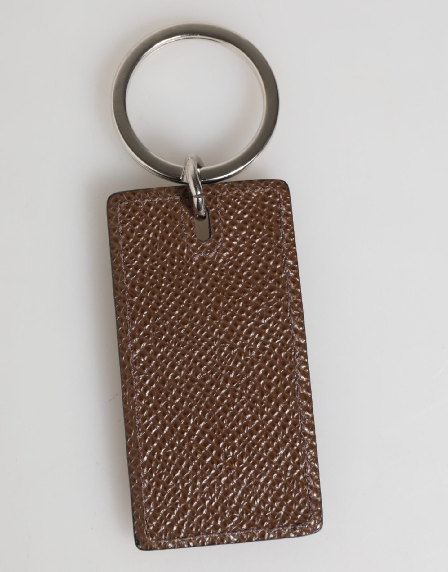 Dolce & Gabbana Dark Brown Leather Logo Metal Ring Keychain Holder Keyring