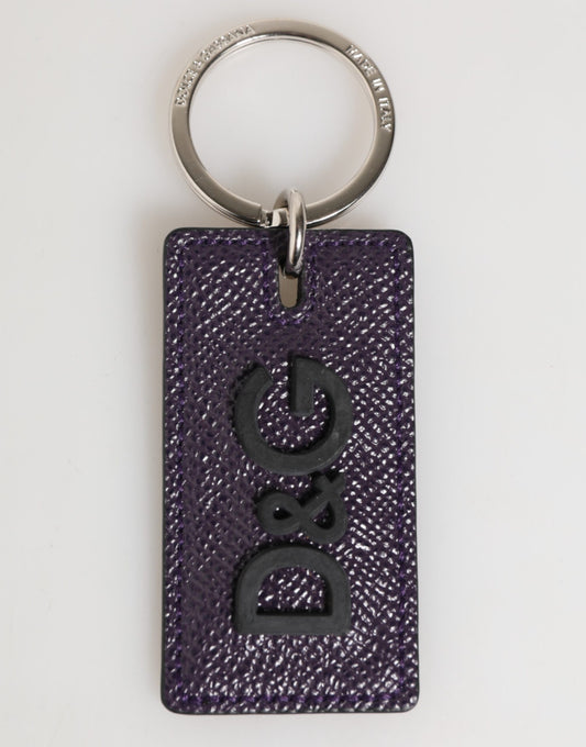 Dolce & Gabbana Violet Leather Logo Metal Ring Men Keychain Keyring