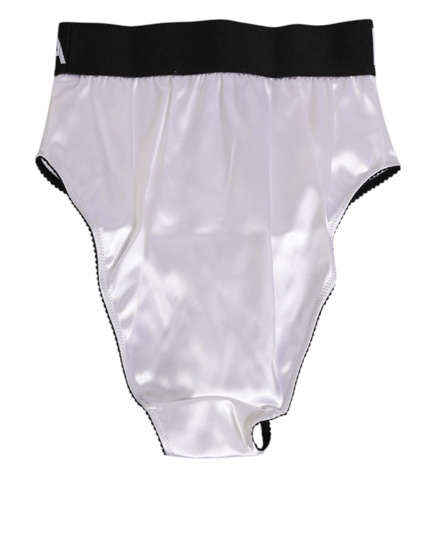 Dolce & Gabbana White Satin High-Waist Black Logo Women Underwear