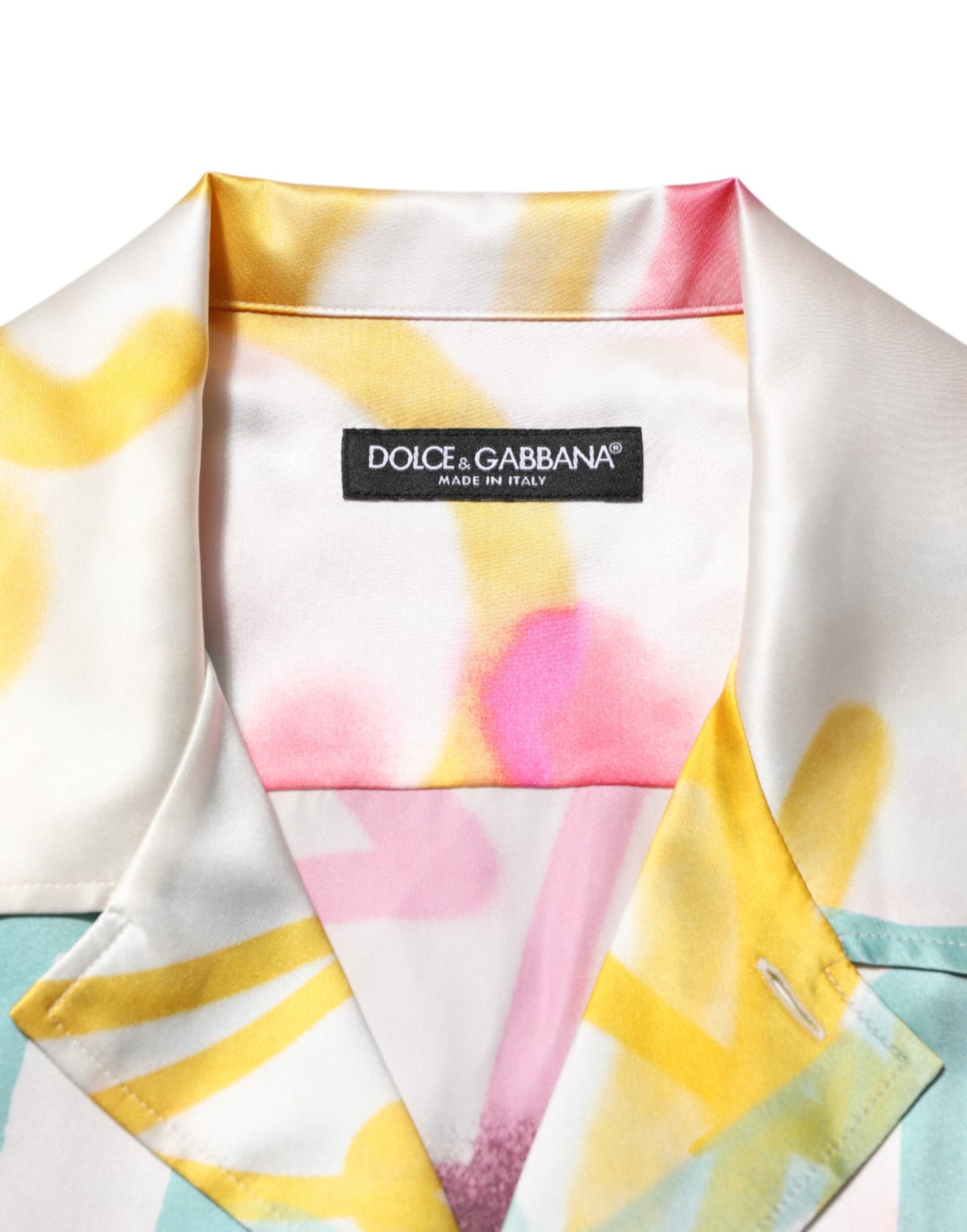 Dolce & Gabbana White Silk Hawaiian Graffiti Print Men Casual Shirt