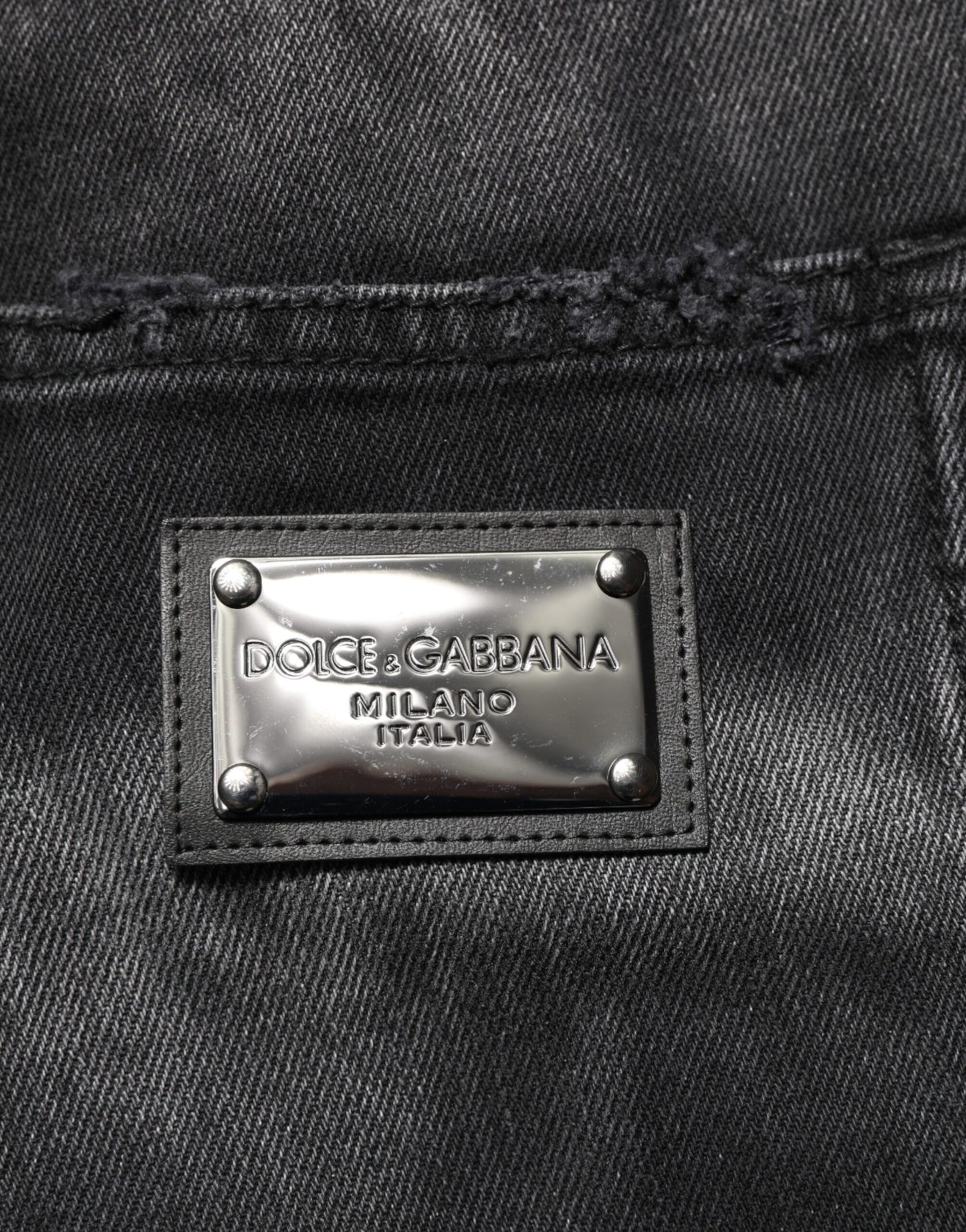 Dolce & Gabbana Black Marbled Effect Straight Men Denim Jeans