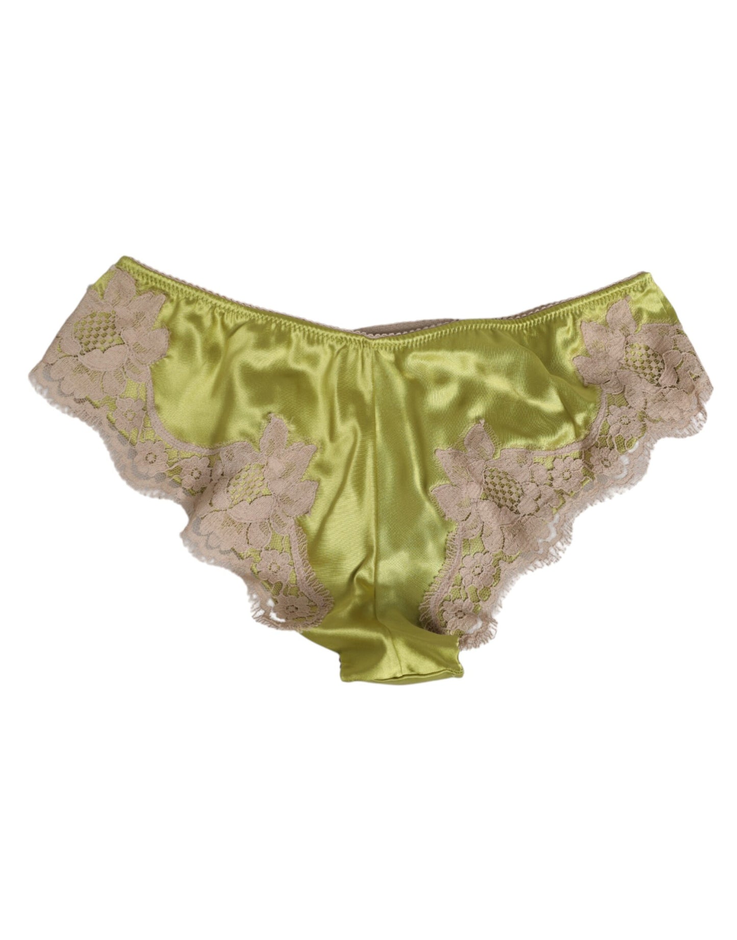Dolce & Gabbana Green Silk Satin Floral Lace Trim Panty Underwear