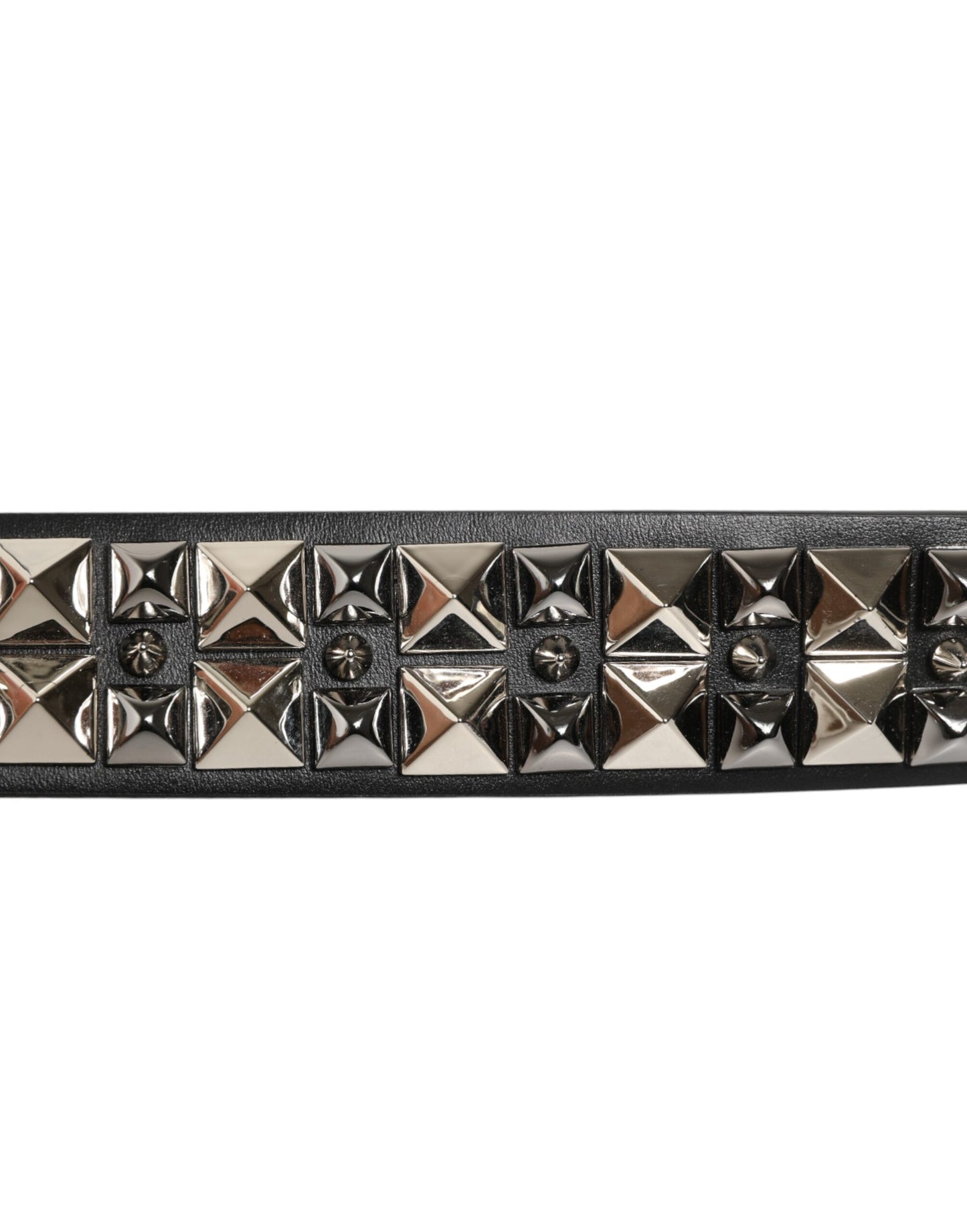 Dolce & Gabbana Black Calf Leather Studded Silver Buckle Belt