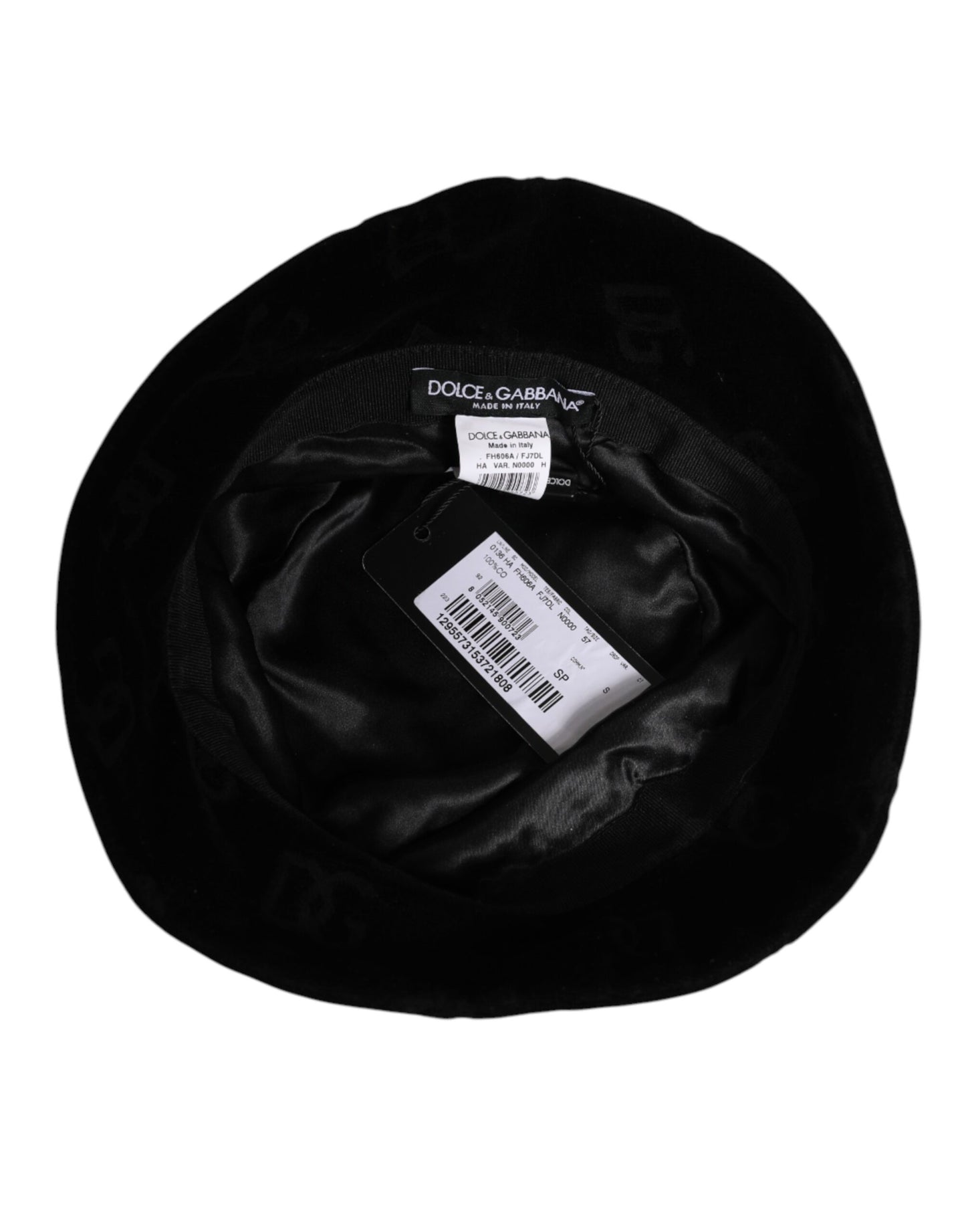 Dolce & Gabbana Black Cotton Suede Bucket Logo Capello Hat
