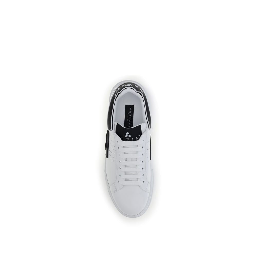 Philipp Plein White Calf Leather Bos Taurus Athletic Sneakers