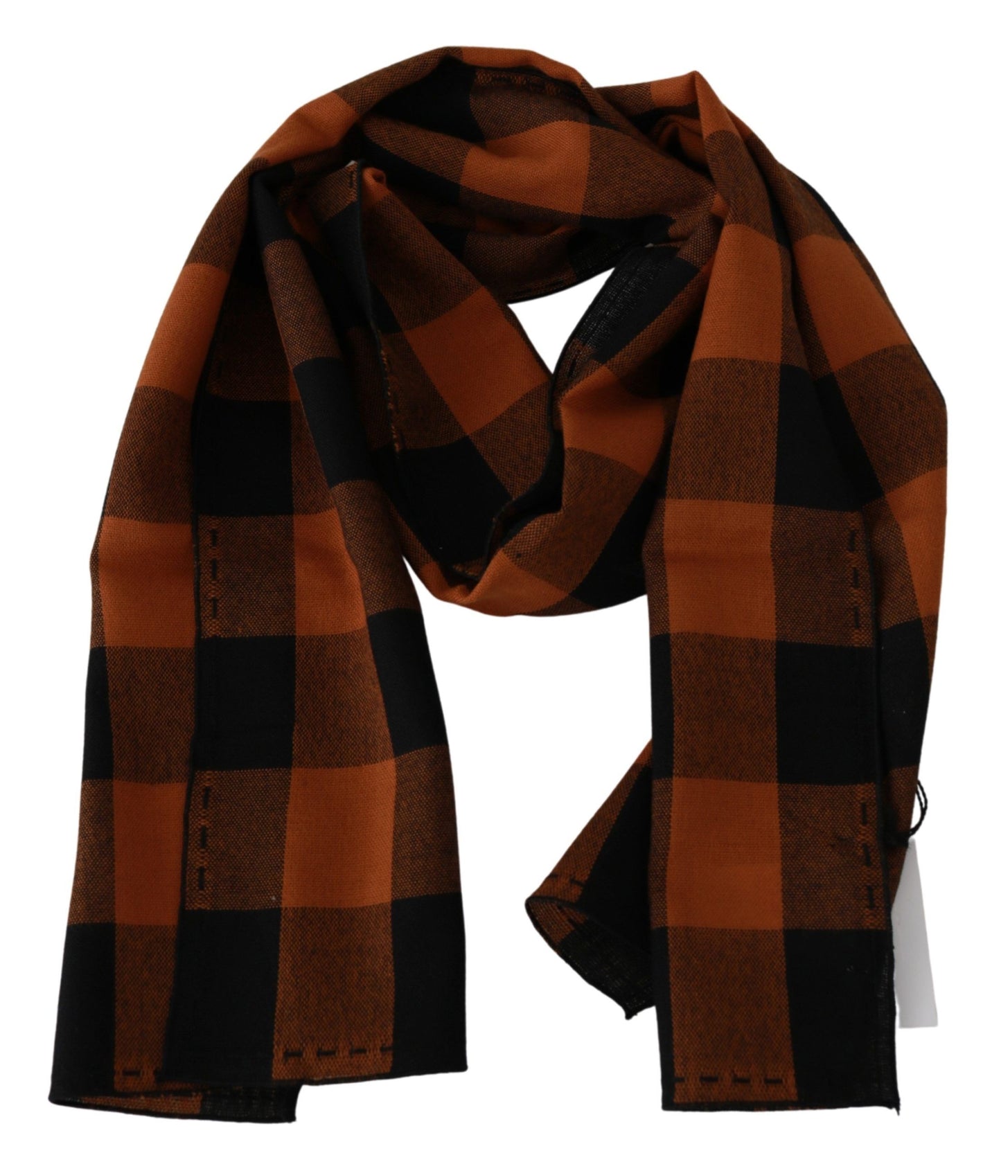 Costume National Orange Check Neck Wrap Shawl Scarf