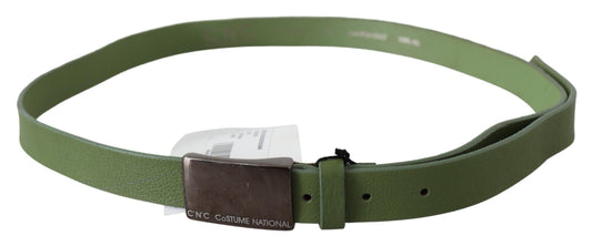 Costume National Green Leather Silver Buckle Waist Men Belt