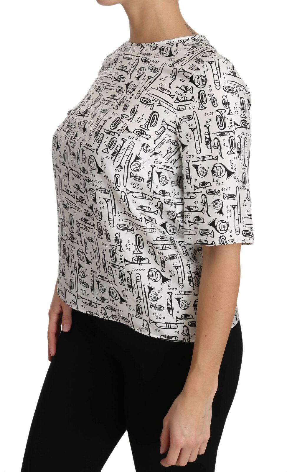 Dolce & Gabbana White Musical Instruments Print Blouse