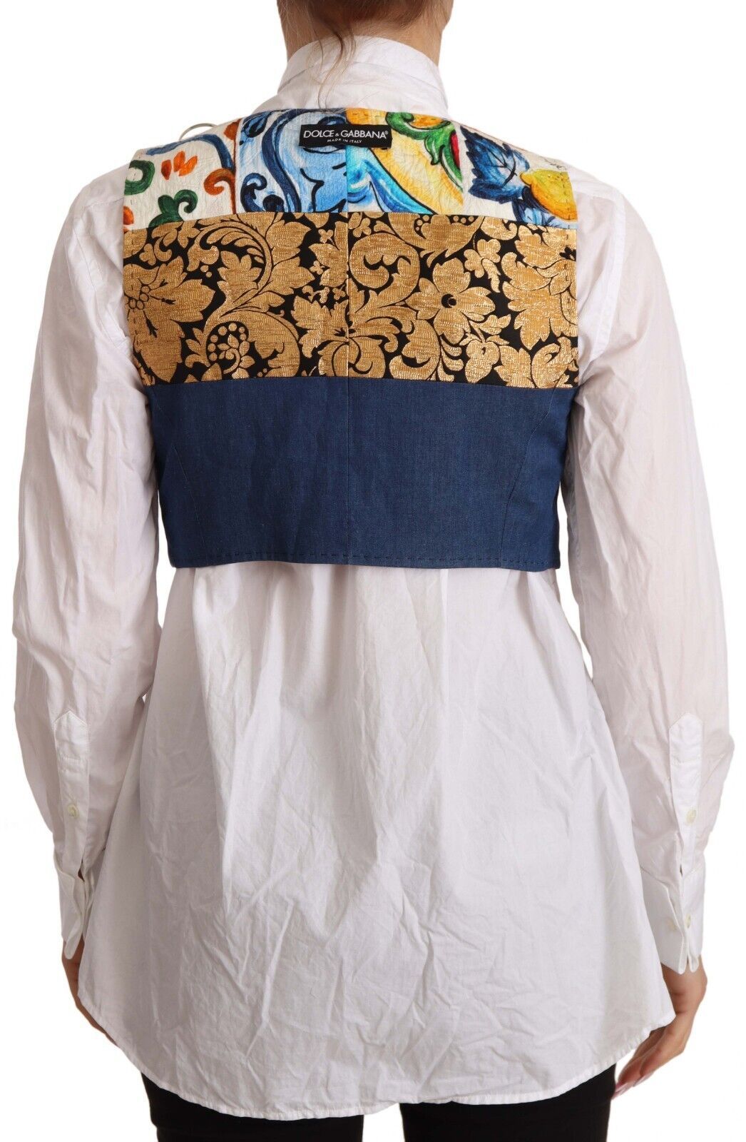 Dolce & Gabbana Multicolor Embellished Waist Coat Cotton Top