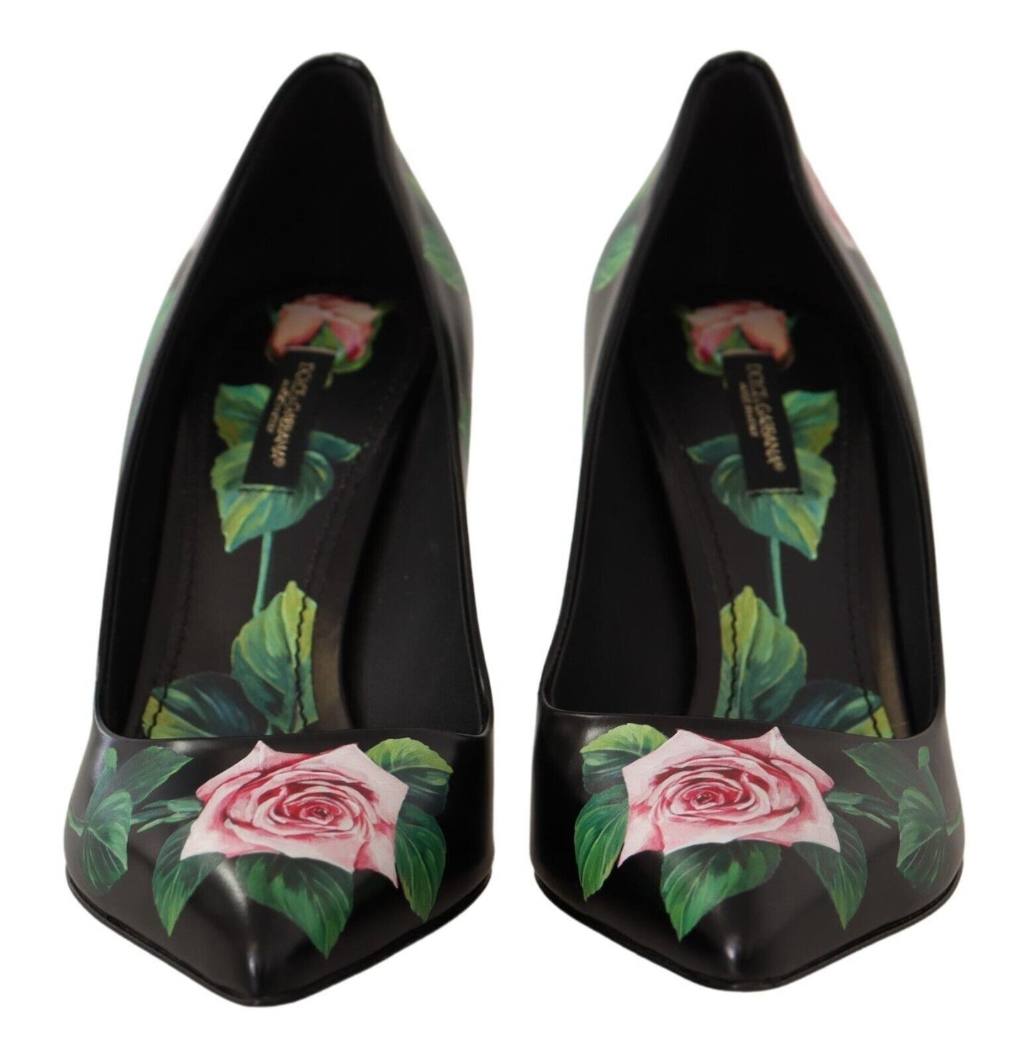 Dolce & Gabbana Black Leather Roses High Heels Pumps Shoes