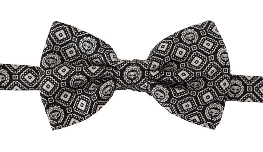 Dolce & Gabbana Black white 100% Silk Adjustable Neck Papillon Tie
