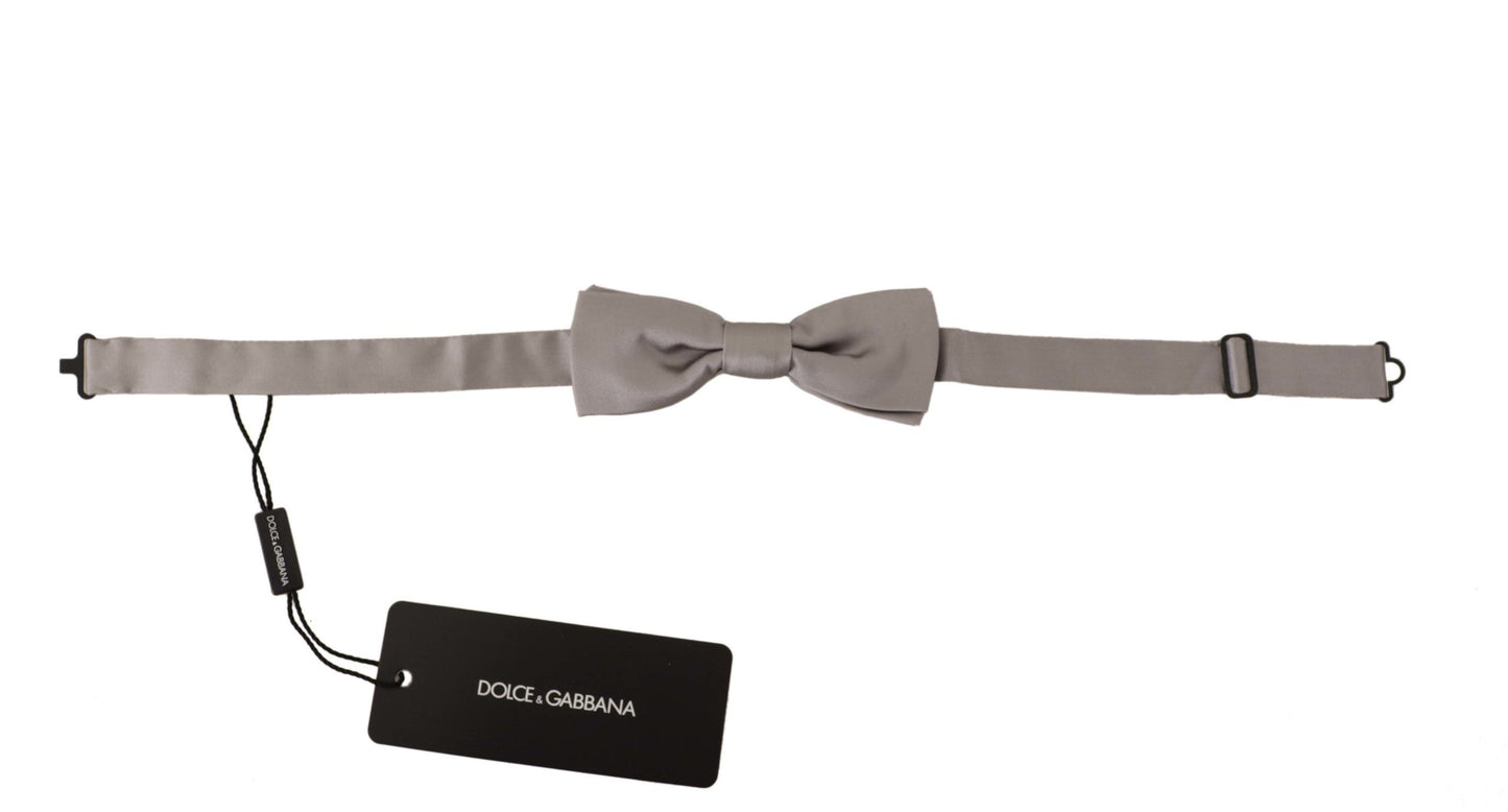 Dolce & Gabbana Silver 100% Silk Slim Adjustable Neck Papillon Tie