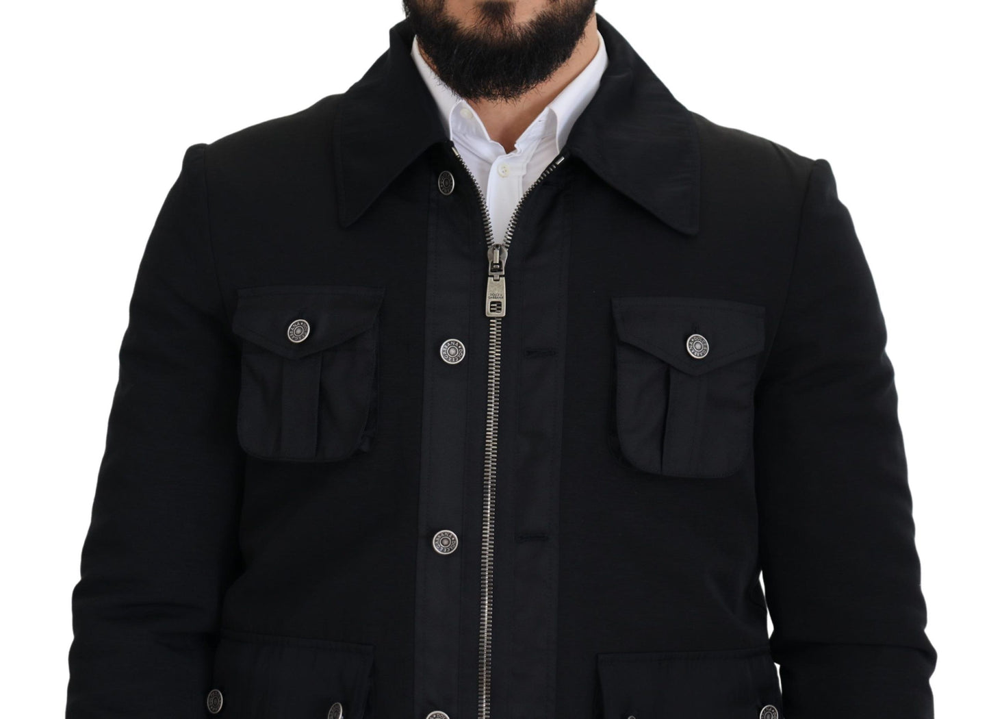 Dolce & Gabbana Black Wool Collared Full Zip Jacket