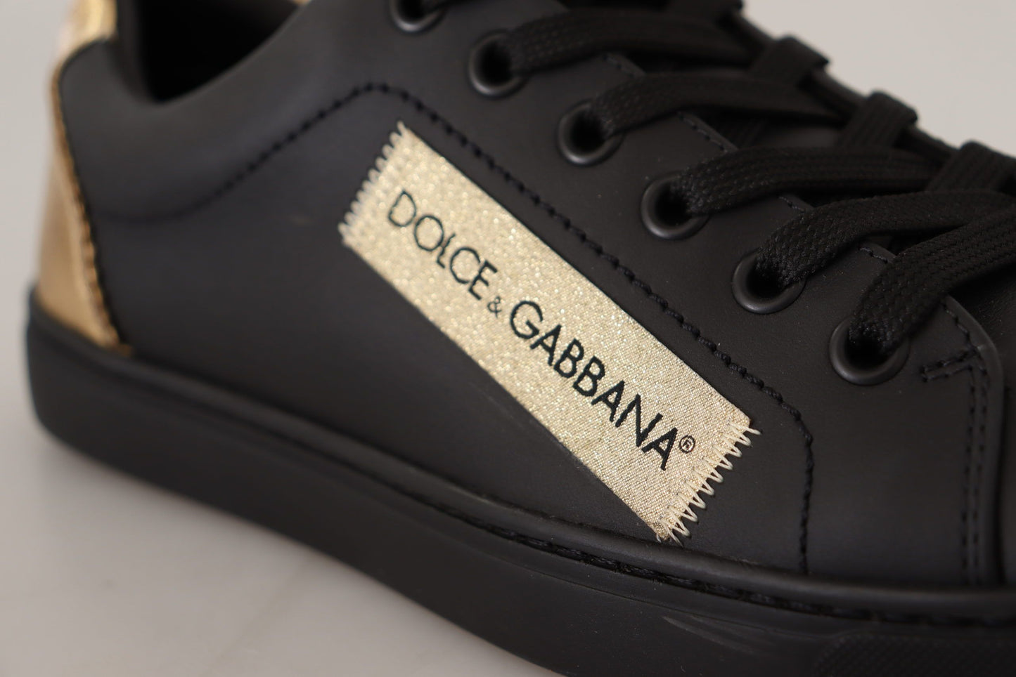 Dolce & Gabbana Black Gold Leather Low Top Sneakers Womens Shoes