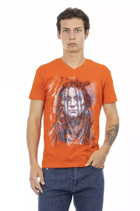 Trussardi Action Orange Cotton Men V-Neck T-Shirt