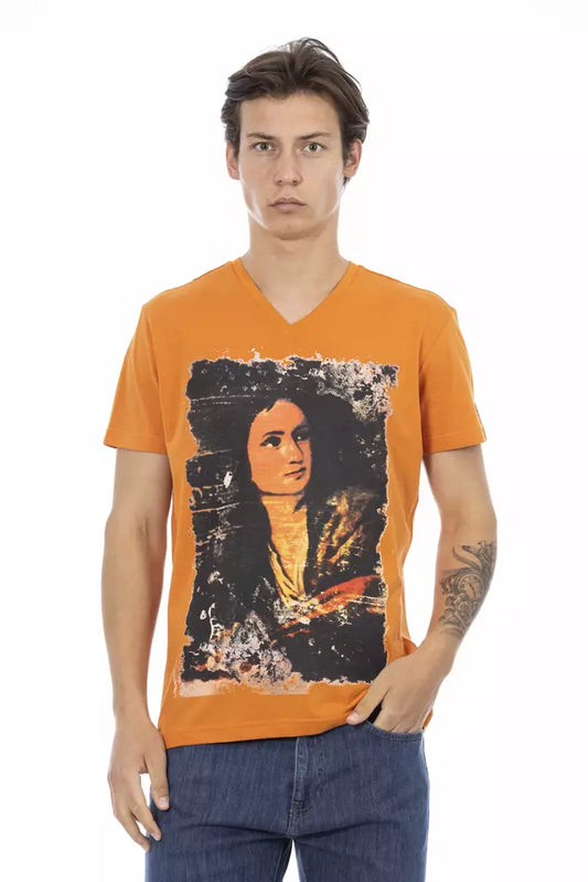 Trussardi Action Orange Cotton Men's V-Neck T-Shirt