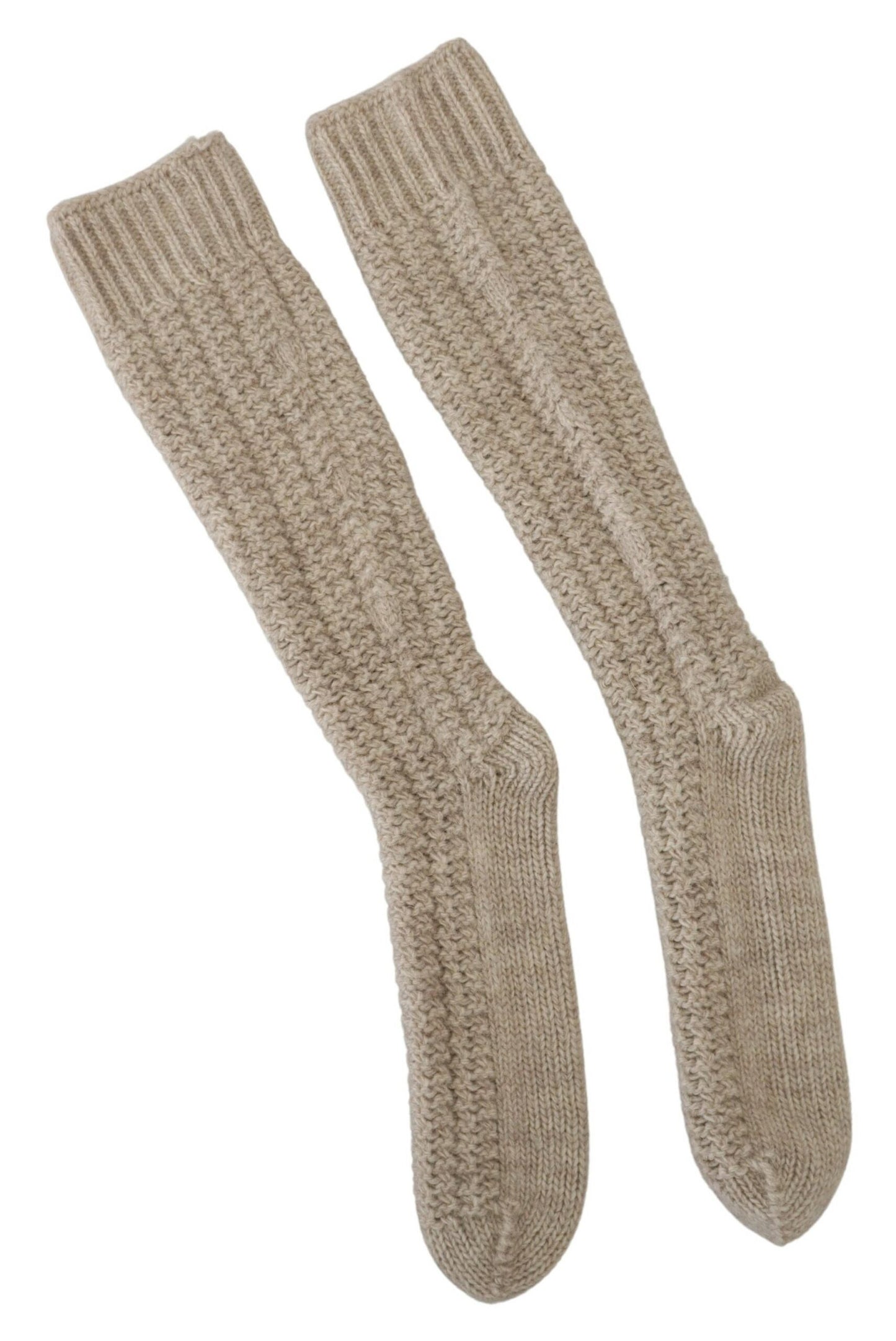 Dolce & Gabbana Beige Wool Knit Calf Long Women Socks