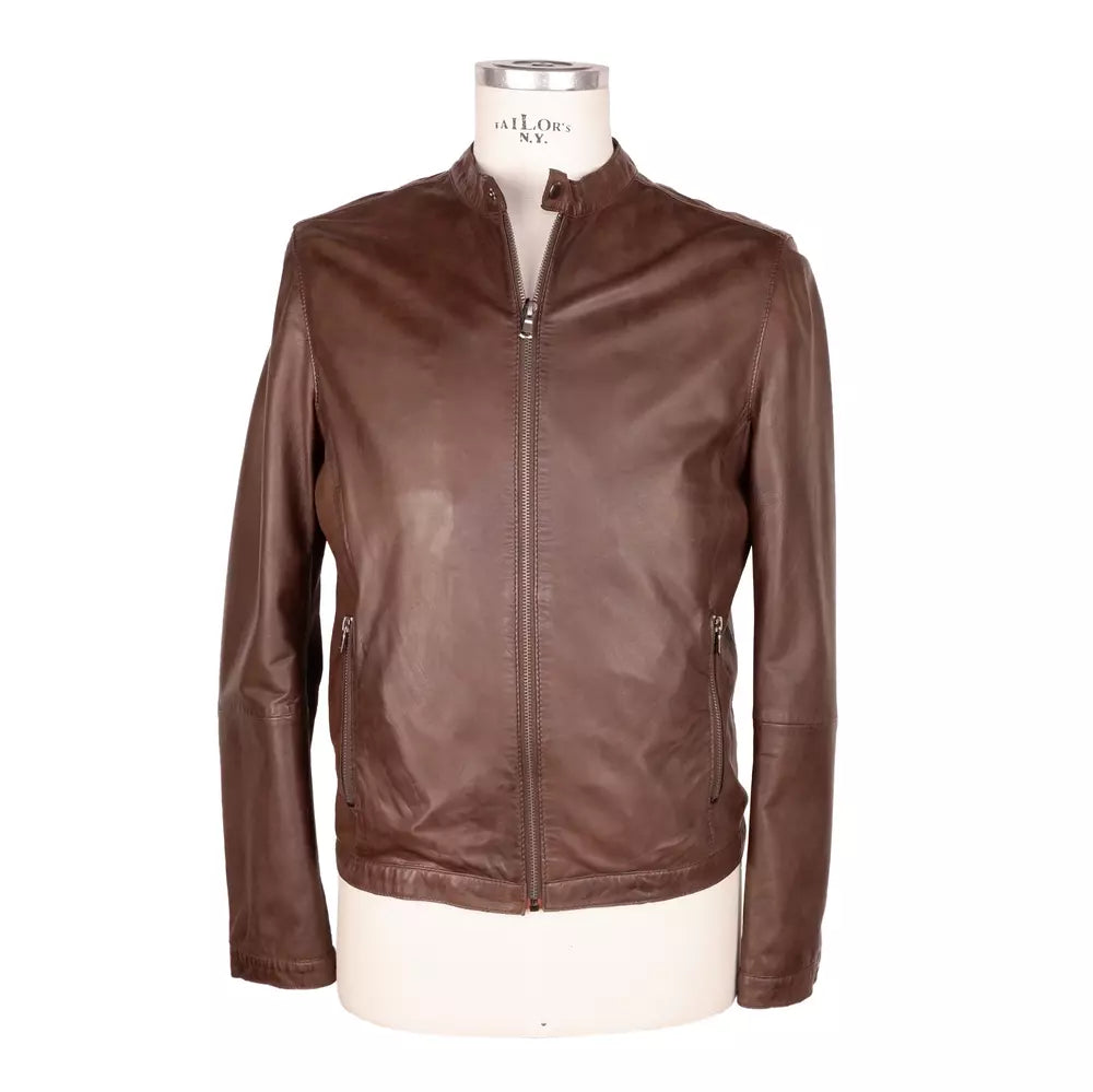 Emilio Romanelli Brown Leather Men Jacket