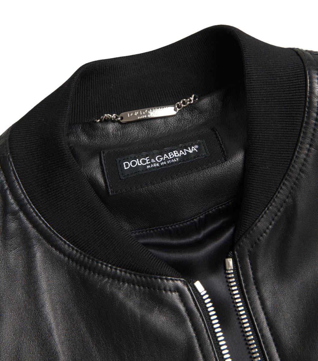 Dolce & Gabbana Black Leather Full Zip Bomber Men Jacket