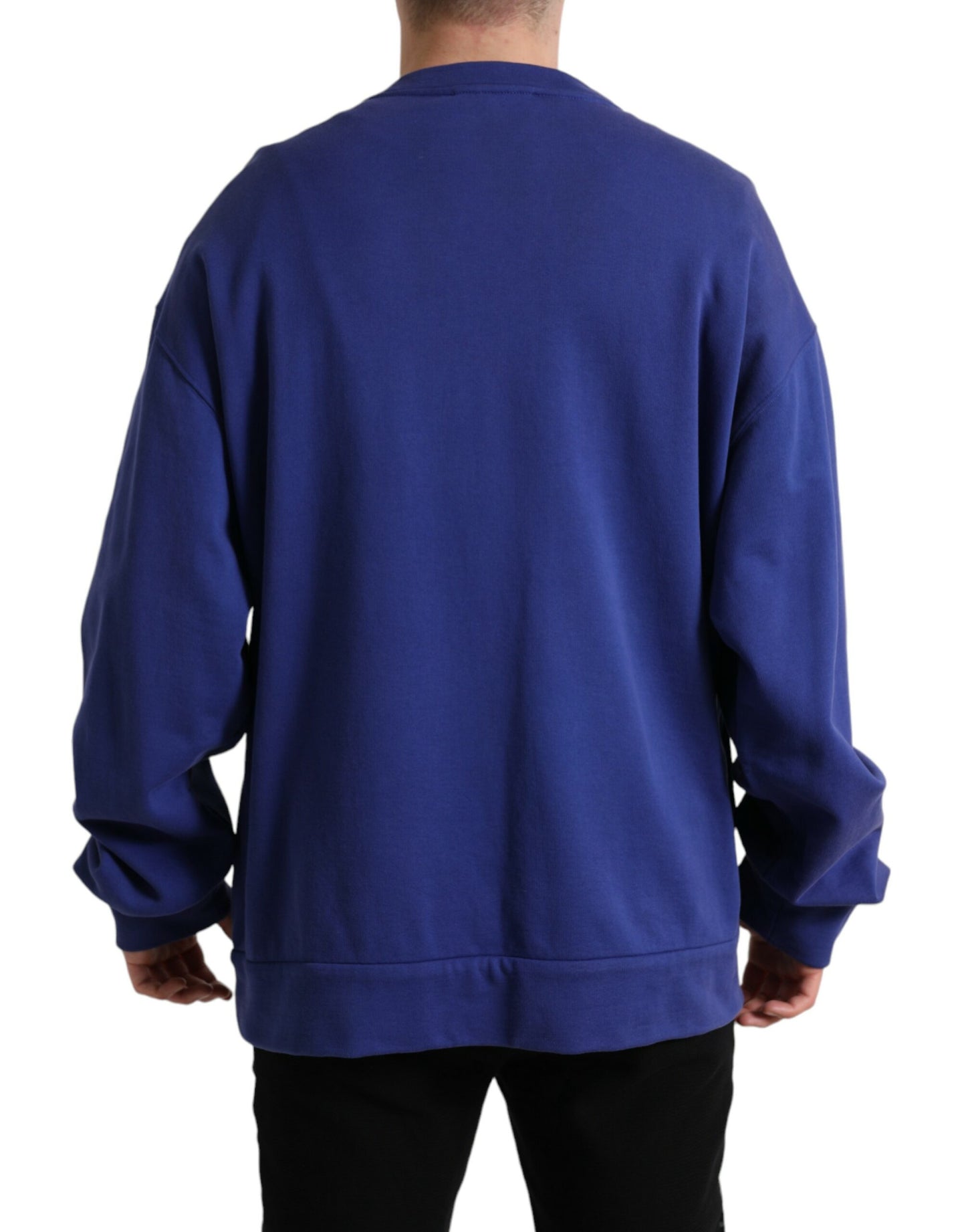 Dolce & Gabbana Royal Blue Cotton Crewneck Pullover Sweater