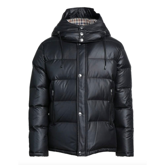 Aquascutum Black Polyester Men Jacket with Removable Hood