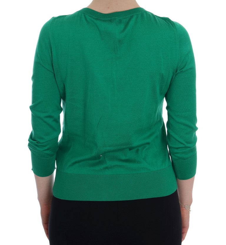 Dolce & Gabbana Green Silk Crystal Banana Sweater