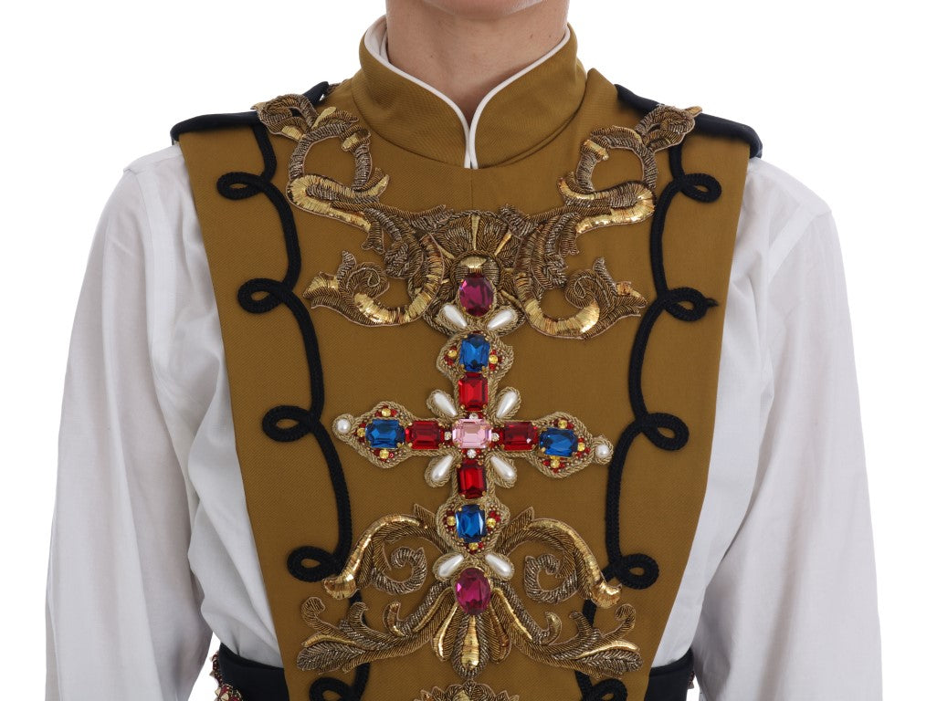 Dolce & Gabbana Yellow Crystal Cross Vest Jacket