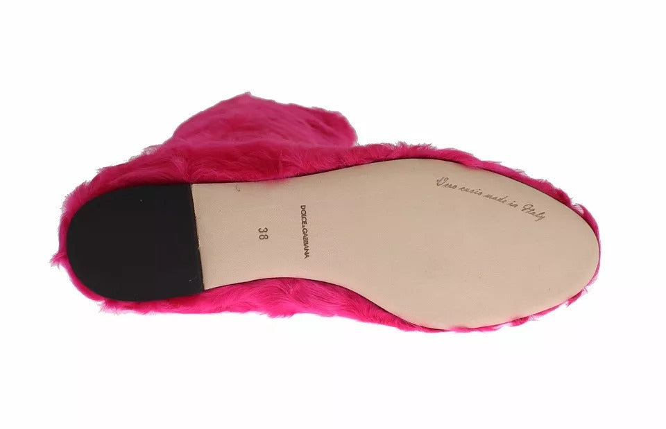 Dolce & Gabbana Pink Lamb Fur Leather Flat Boots Shoes