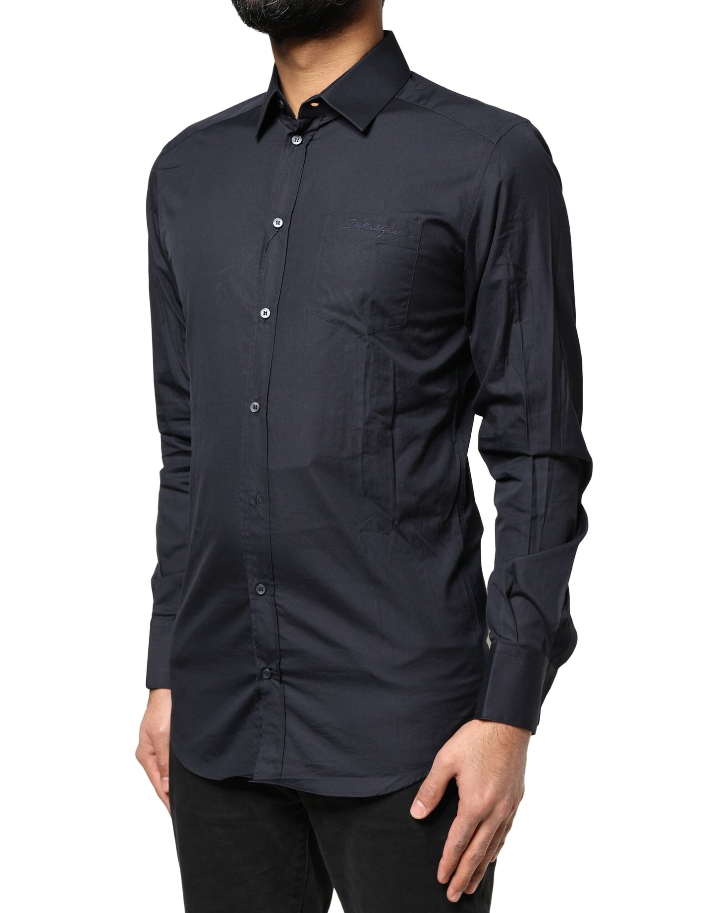 Dolce & Gabbana Dark Blue GOLD Cotton Long Sleeves Dress Shirt