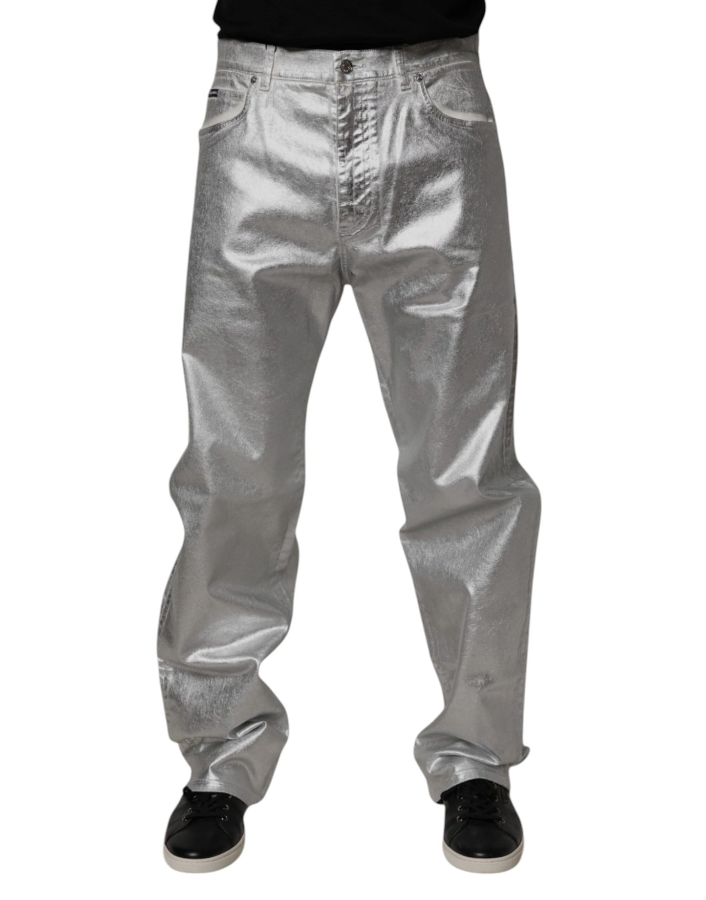 Dolce & Gabbana Metallic Silver Cotton Straight Denim Jeans