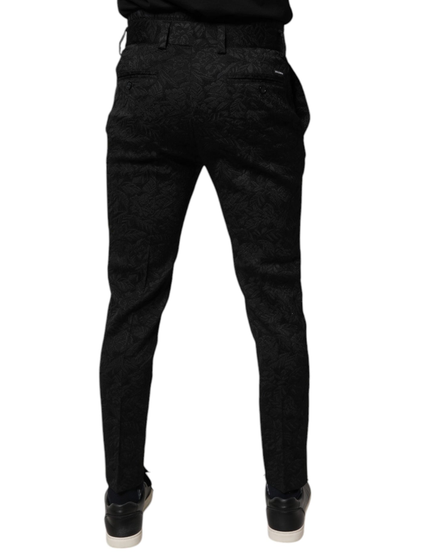 Dolce & Gabbana Black Brocade Polyester Skinny Dress Pants