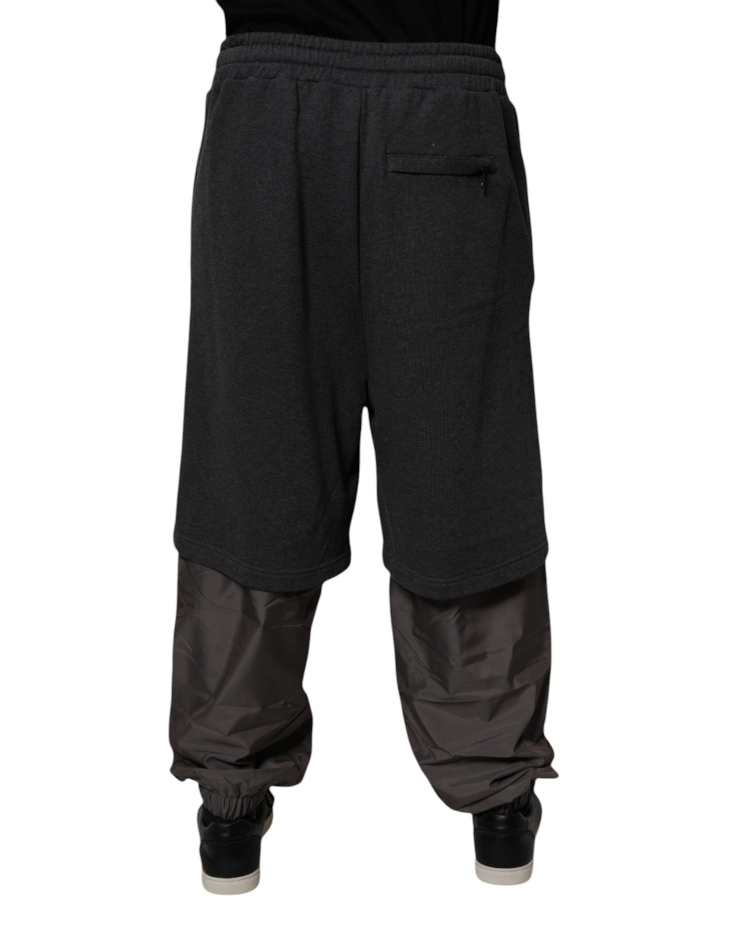 Dolce & Gabbana Dark Gray Cotton Layered Straight Sweatpants Pants