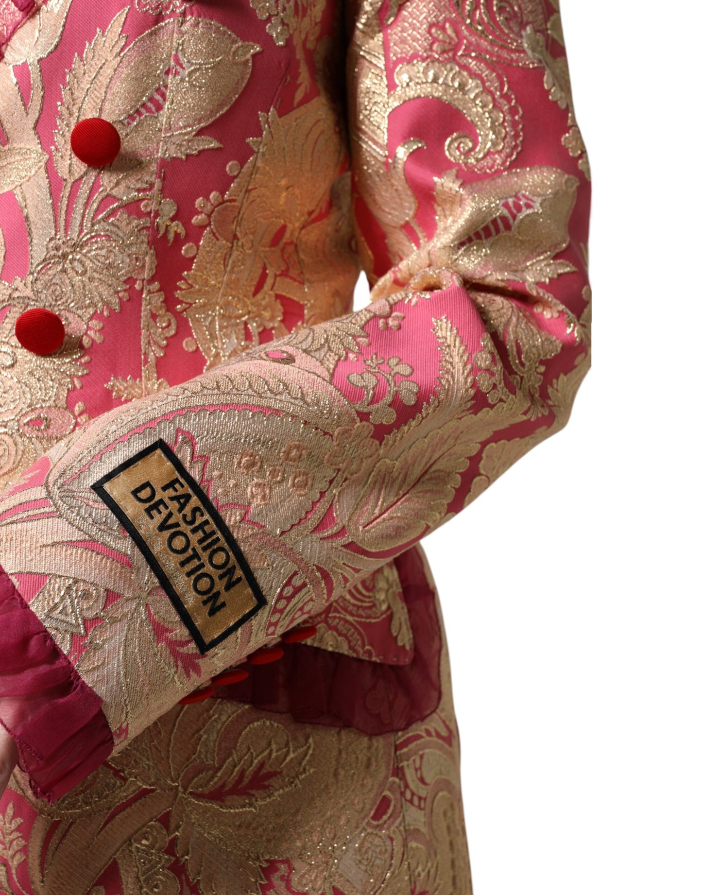 Dolce & Gabbana Pink Gold Jacquard Nylon Coat Blazer Jacket