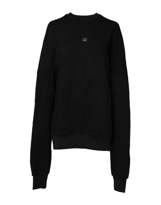Dolce & Gabbana Black Cotton Crew Neck Sweatshirt Sweater