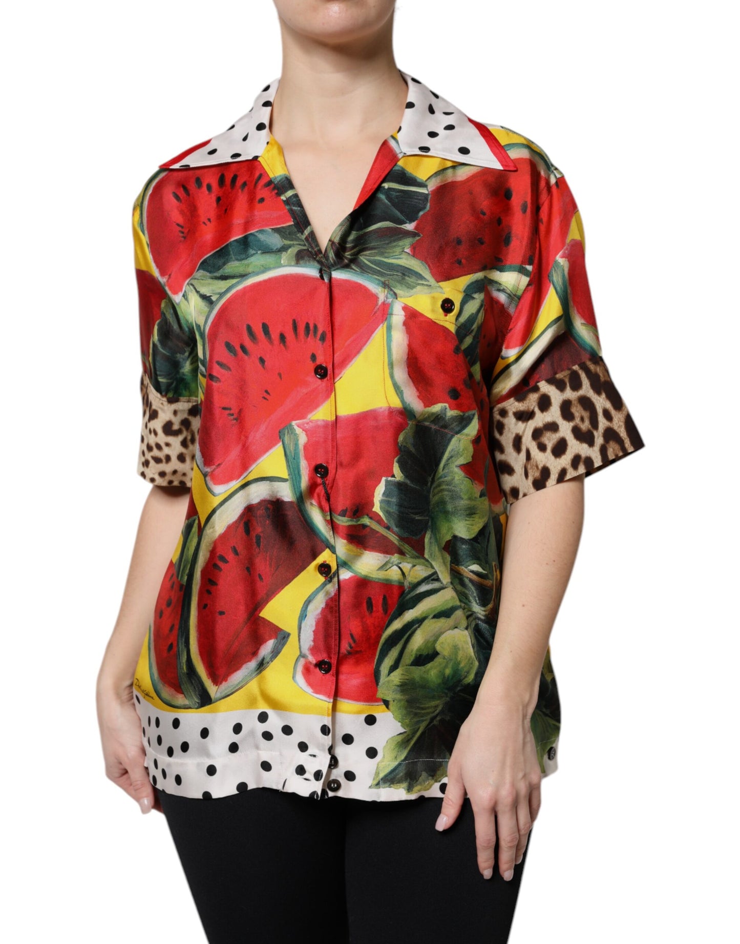 Dolce & Gabbana Multicolor Watermelon Collared Shirt Top